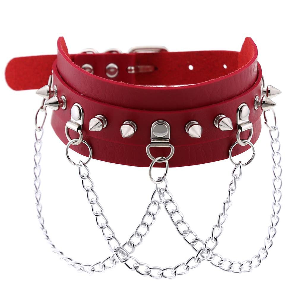 Exaggerated Leather Punk Street Shooting Nightclub Personality Metal Chain Neckband Collar