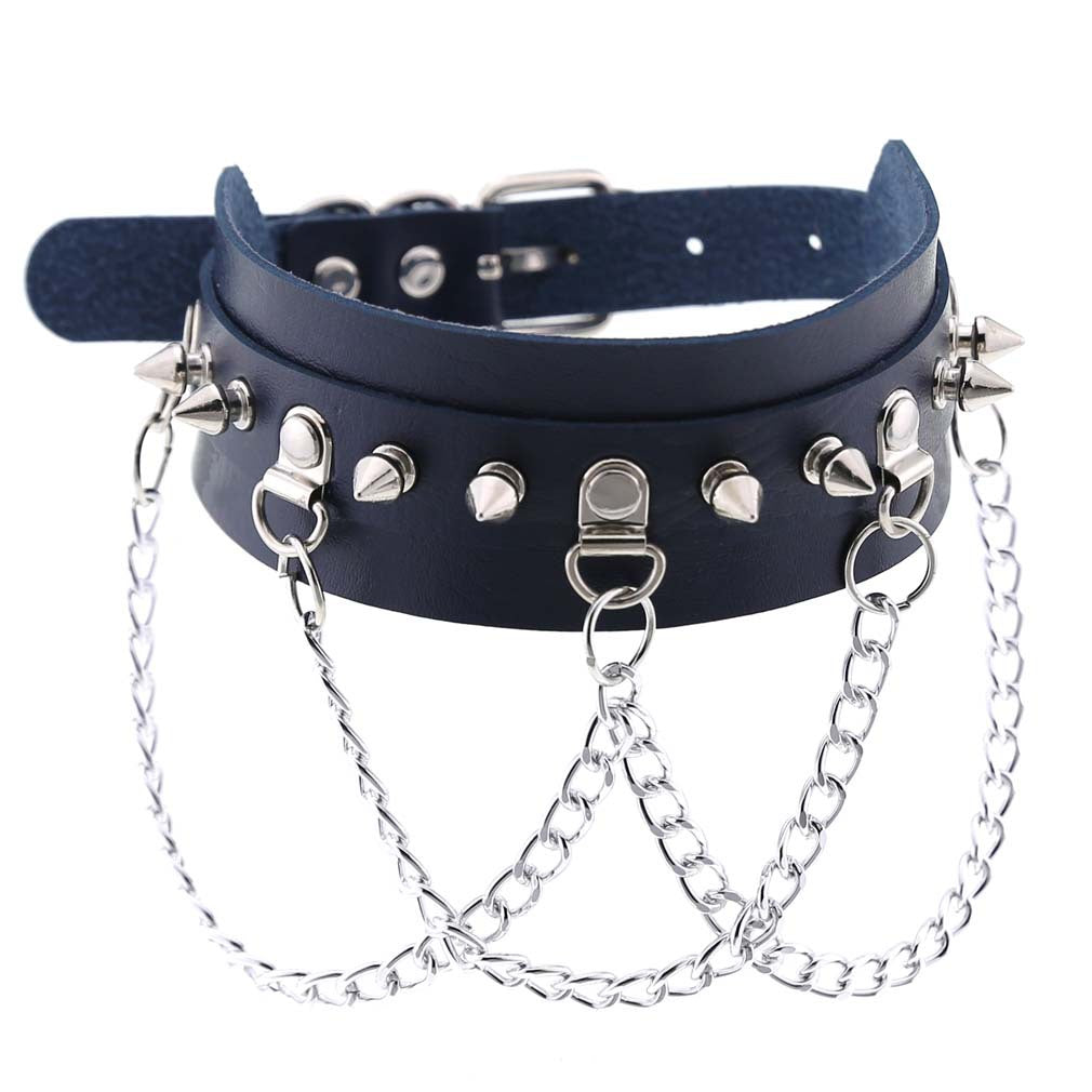 Exaggerated Leather Punk Street Shooting Nightclub Personality Metal Chain Neckband Collar