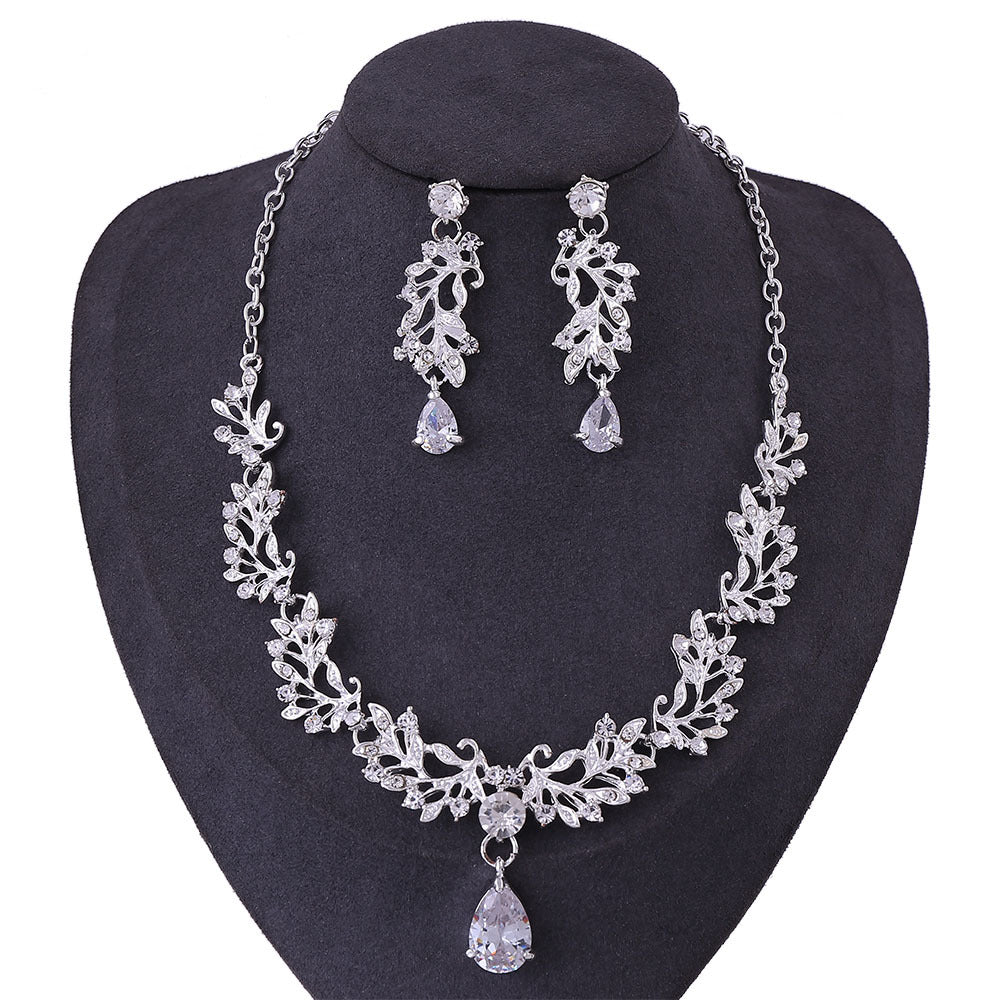 Korean Wedding Alloy Leaf Zircon Bridal Earrings