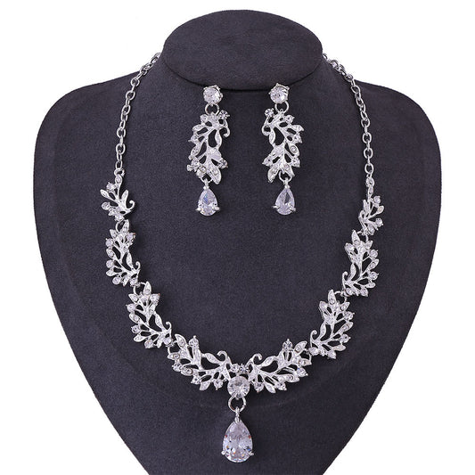 Korean Wedding Alloy Leaf Zircon Bridal Earrings