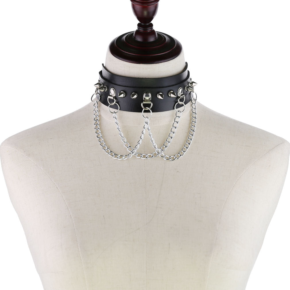 Exaggerated Leather Punk Street Shooting Nightclub Personality Metal Chain Neckband Collar