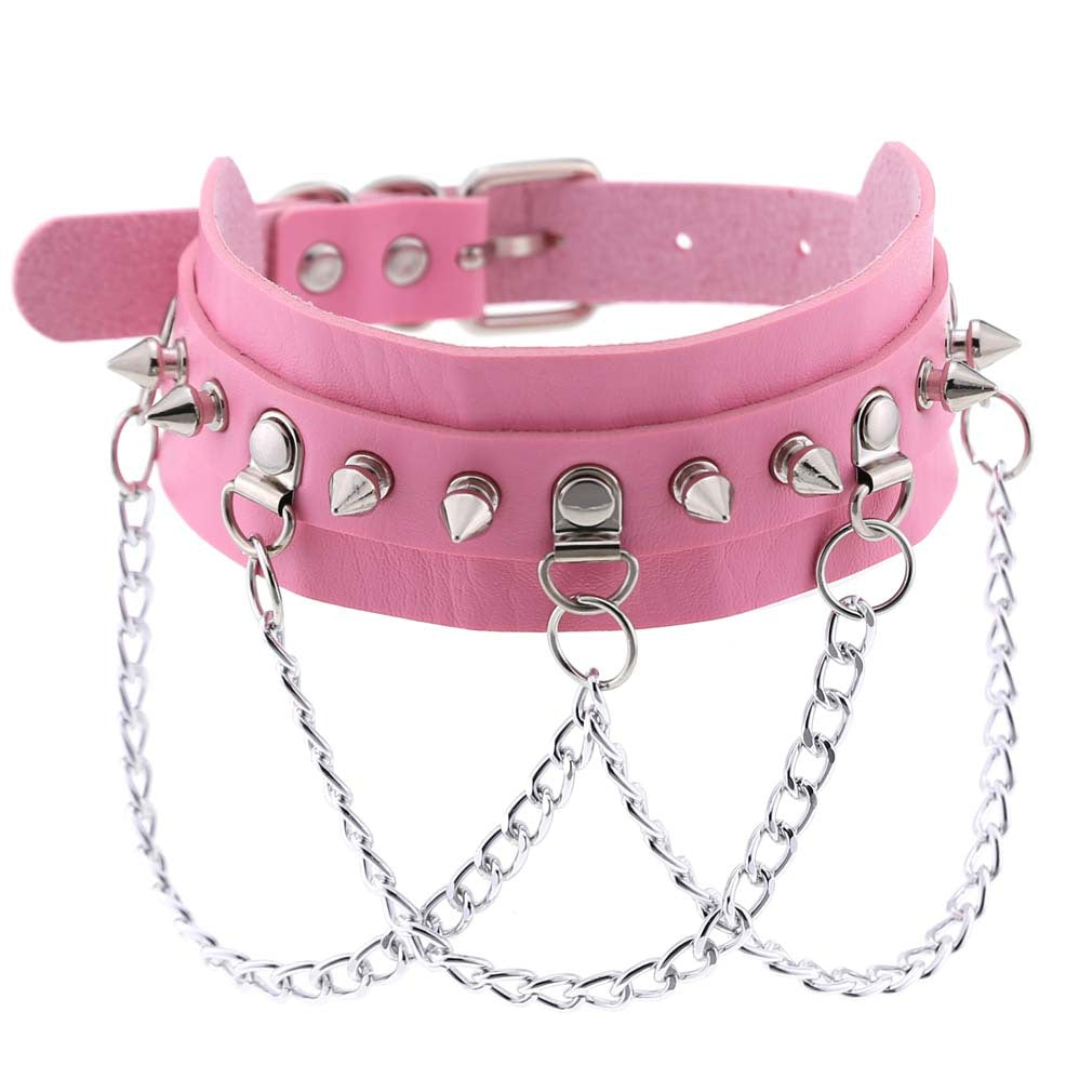 Exaggerated Leather Punk Street Shooting Nightclub Personality Metal Chain Neckband Collar