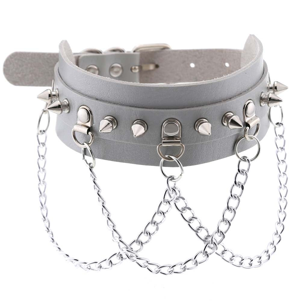 Exaggerated Leather Punk Street Shooting Nightclub Personality Metal Chain Neckband Collar