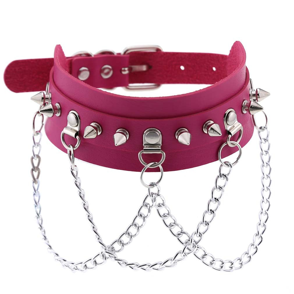Exaggerated Leather Punk Street Shooting Nightclub Personality Metal Chain Neckband Collar