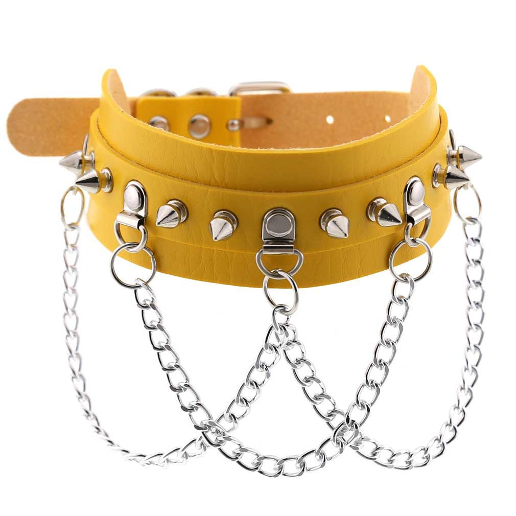 Exaggerated Leather Punk Street Shooting Nightclub Personality Metal Chain Neckband Collar