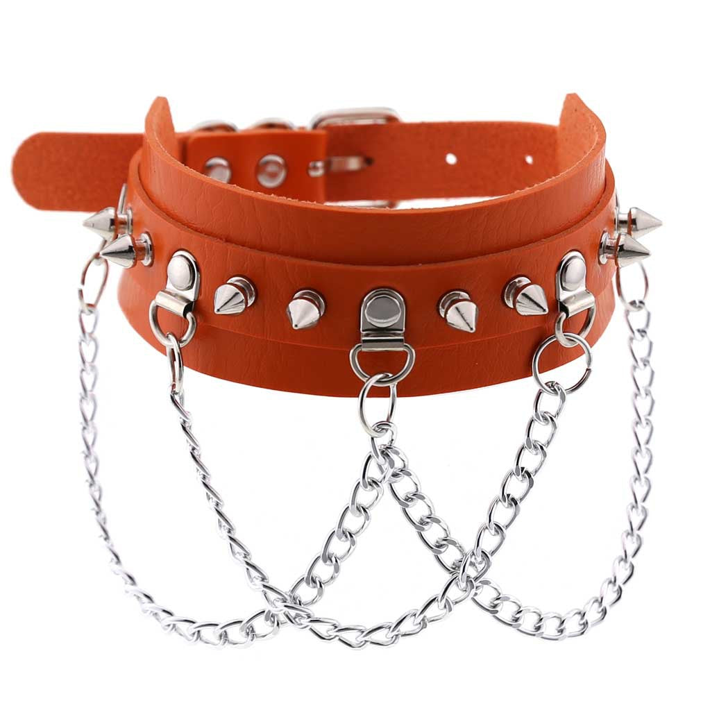 Exaggerated Leather Punk Street Shooting Nightclub Personality Metal Chain Neckband Collar