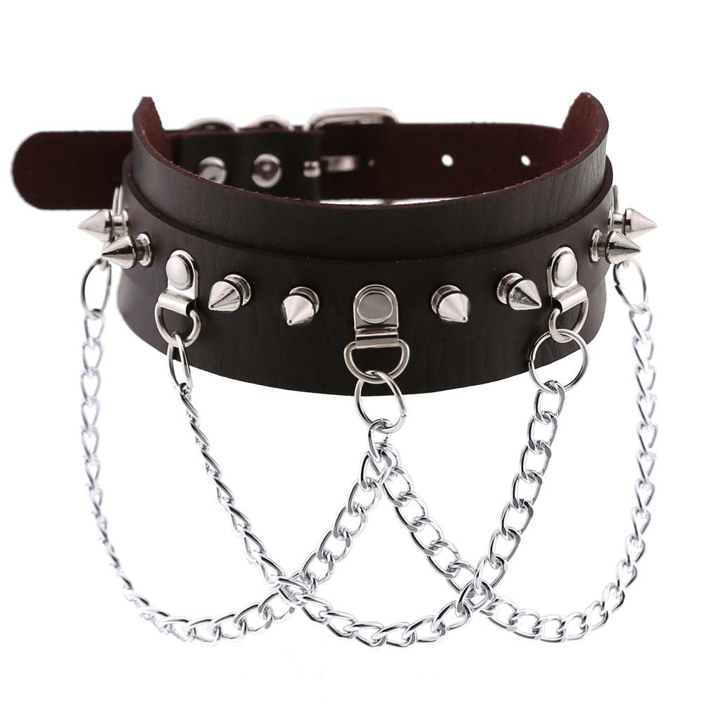 Exaggerated Leather Punk Street Shooting Nightclub Personality Metal Chain Neckband Collar
