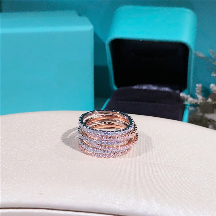 Women's Sier Single Row Joint Thin Rhinestone Zircon Rose Rings