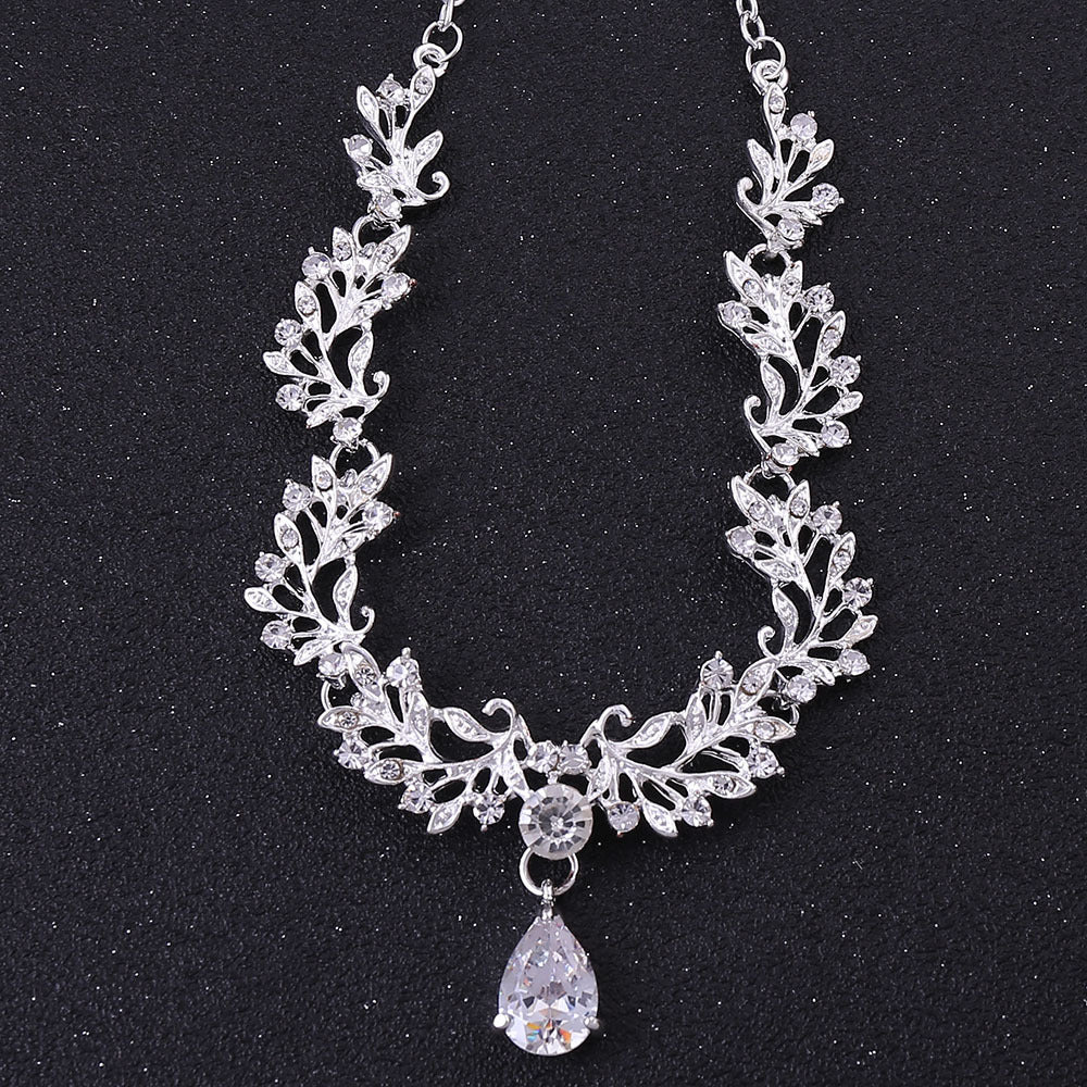 Korean Wedding Alloy Leaf Zircon Bridal Earrings