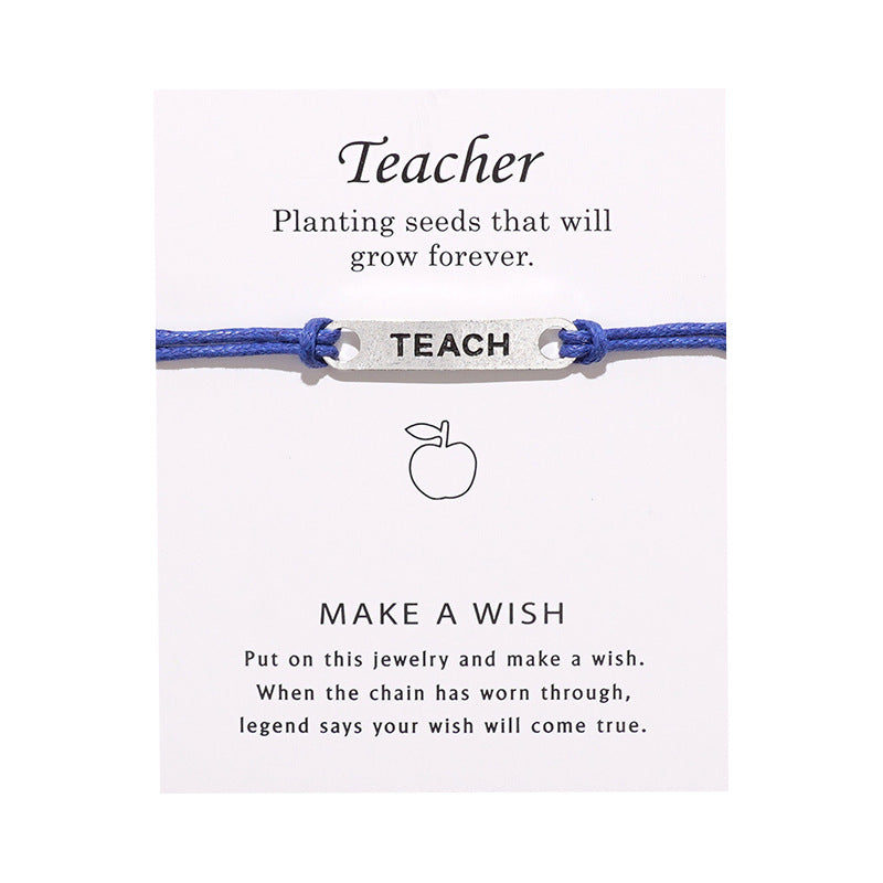 Card Vintage Alloy Teacher Blessing Wrist Bracelets