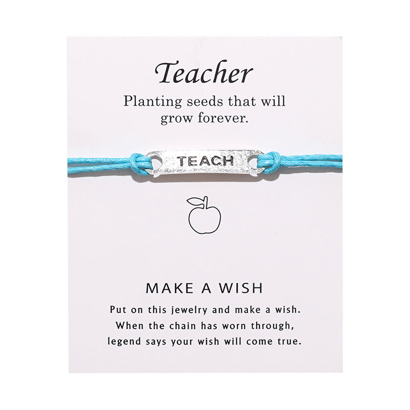 Card Vintage Alloy Teacher Blessing Wrist Bracelets