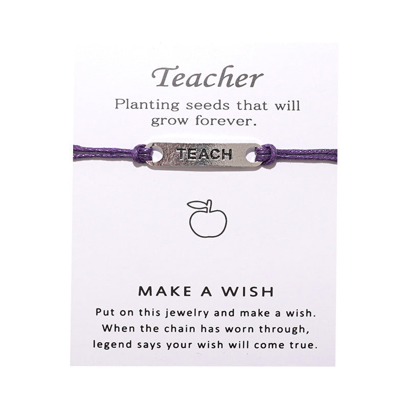 Card Vintage Alloy Teacher Blessing Wrist Bracelets