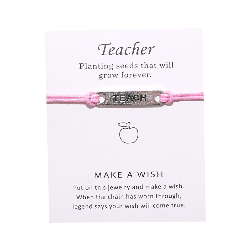 Card Vintage Alloy Teacher Blessing Wrist Bracelets