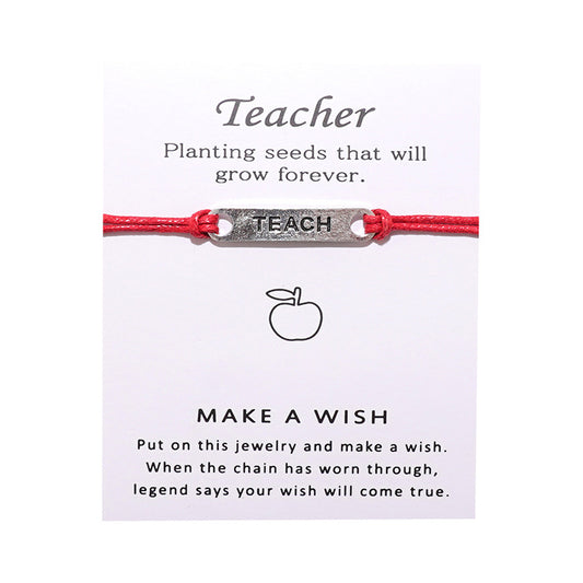 Card Vintage Alloy Teacher Blessing Wrist Bracelets