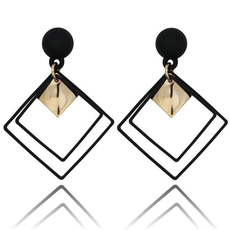Korean Style Fashion Diamond Metal Alloy Temperamental Long Personality Simple Earrings