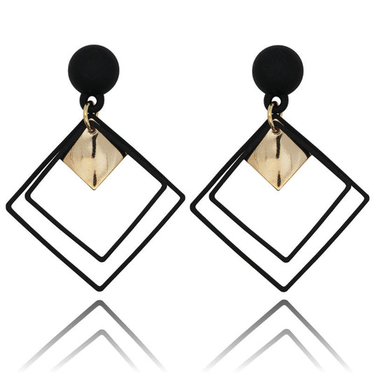 Korean Style Fashion Diamond Metal Alloy Temperamental Long Personality Simple Earrings