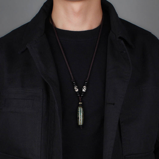 Women's & Men's Style Tibetan Agate Bead Simple Sweater Necklace