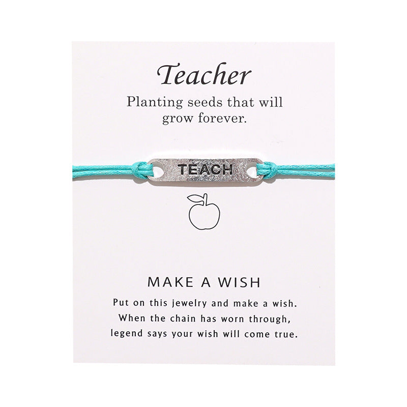 Card Vintage Alloy Teacher Blessing Wrist Bracelets