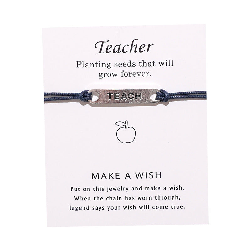 Card Vintage Alloy Teacher Blessing Wrist Bracelets