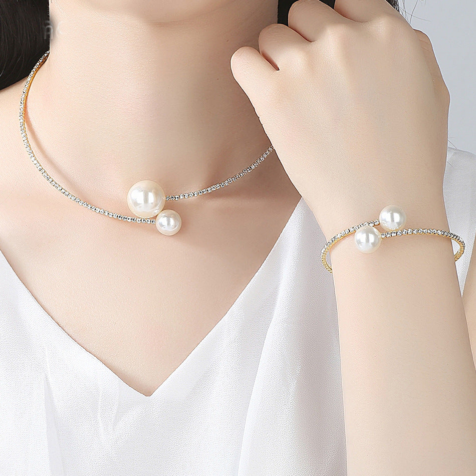 Sier Plated Pearl Circle Korean Style Fresh Neck Collar