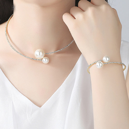 Sier Plated Pearl Circle Korean Style Fresh Neck Collar