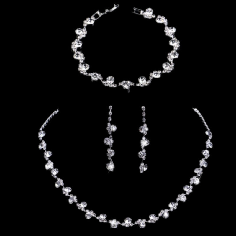 Korean Fashion Bridal Sier Three-piece Suit Necklaces