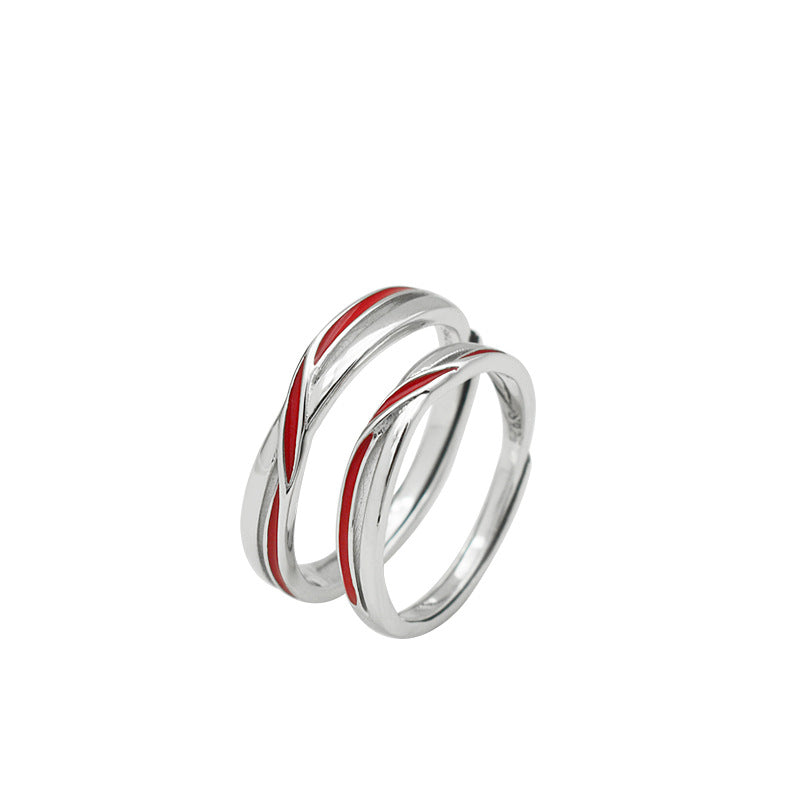 Sterling Sier Red Line Couple Pair Of Personality Rings