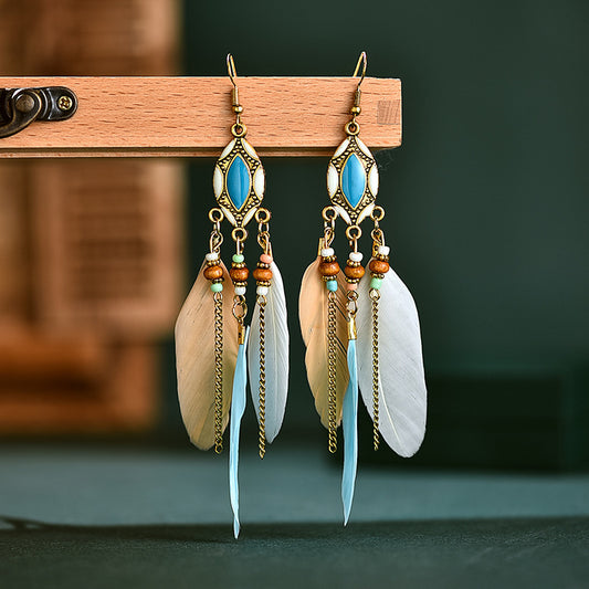Vintage Generous Pony Eye Feather Color Earrings