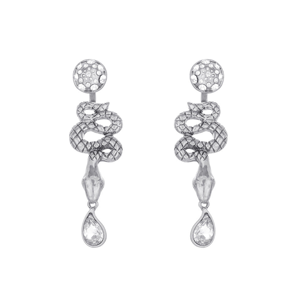 Metal Snake Retro Diamonds Punk Long Gothic Ear Earrings