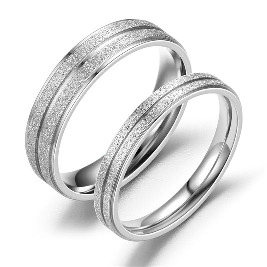 Fashion Pearl Sand Couple Frosted Groove Double Ring