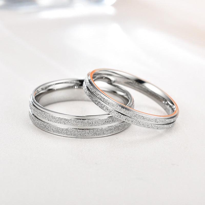 Fashion Pearl Sand Couple Frosted Groove Double Ring