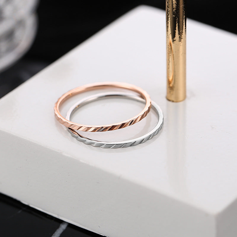 Fashion Simple Cold Style Female Titanium Steel Diamond Rings