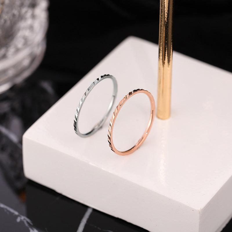 Fashion Simple Cold Style Female Titanium Steel Diamond Rings