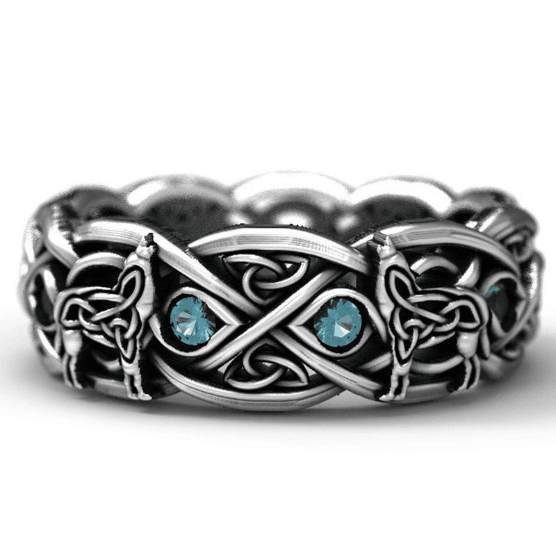 Men's Trade Creative Style Vintage Wolf Totem Cross Line Trend Rings