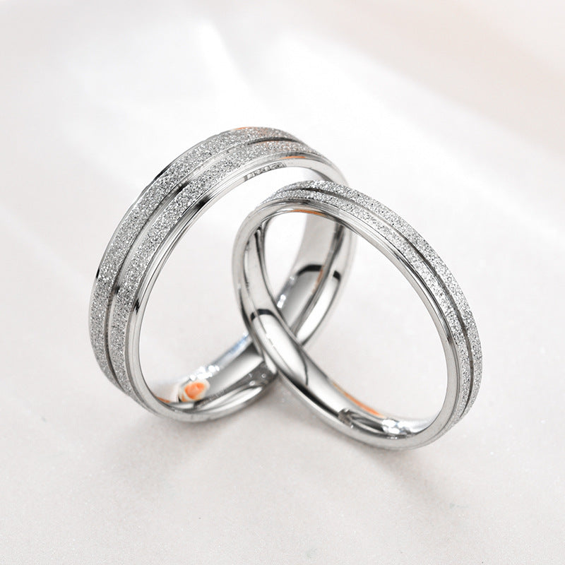 Fashion Pearl Sand Couple Frosted Groove Double Ring