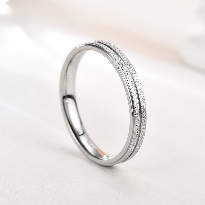 Fashion Pearl Sand Couple Frosted Groove Double Ring