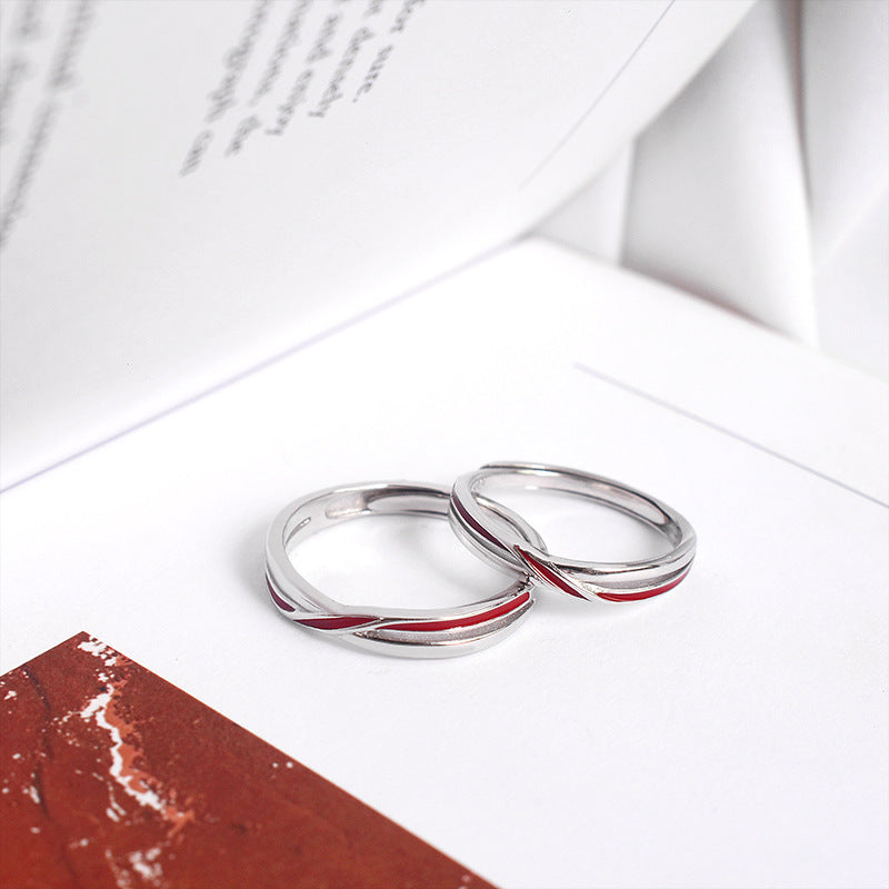 Sterling Sier Red Line Couple Pair Of Personality Rings