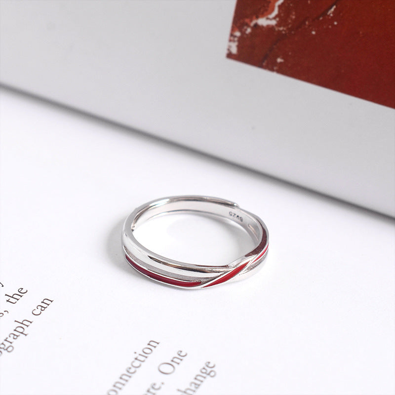 Sterling Sier Red Line Couple Pair Of Personality Rings