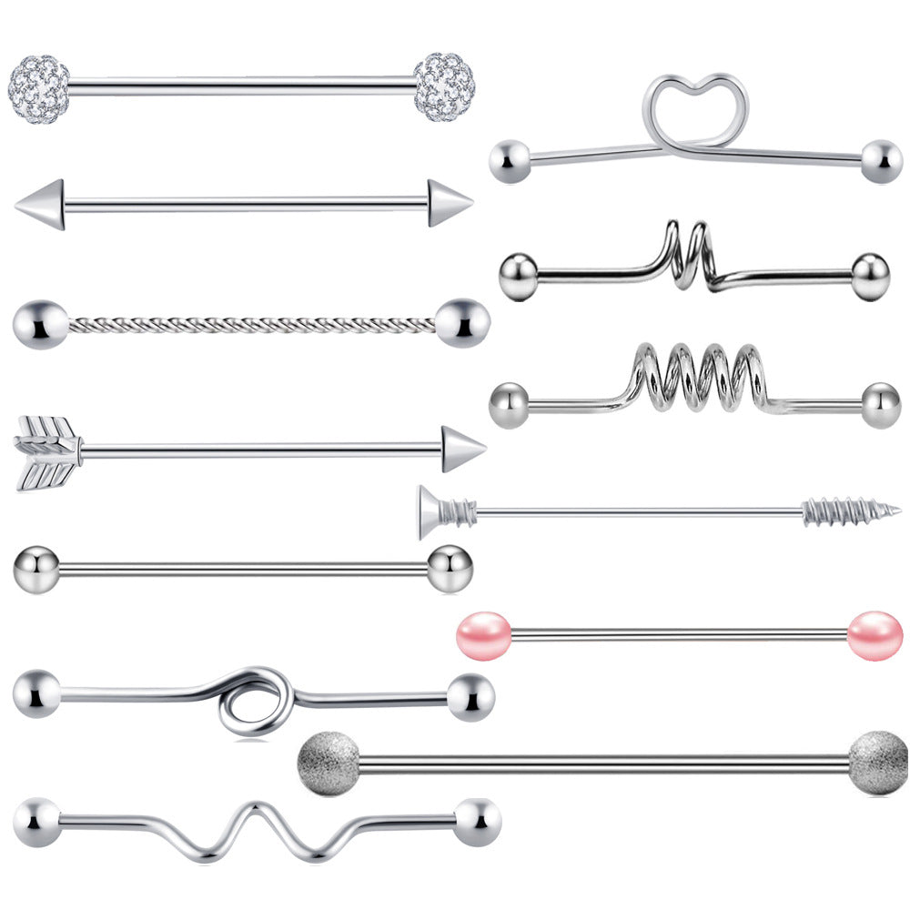 Piece Industrial Barbell Cross Bar Piercing Stud Earrings
