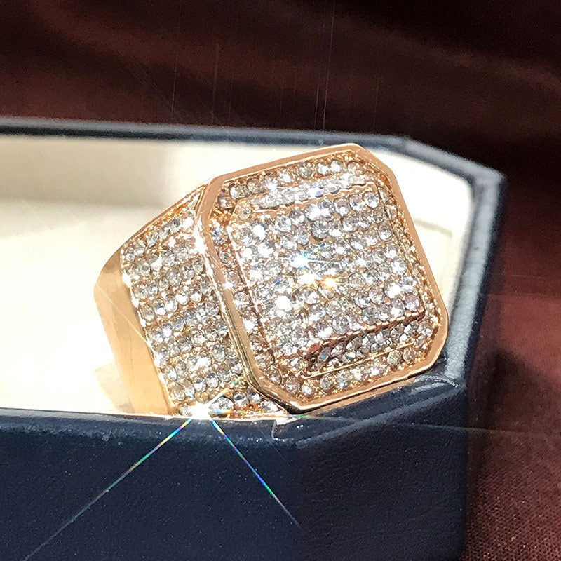 Men's Popular Domineering Square Micro Setting Alloy Rings