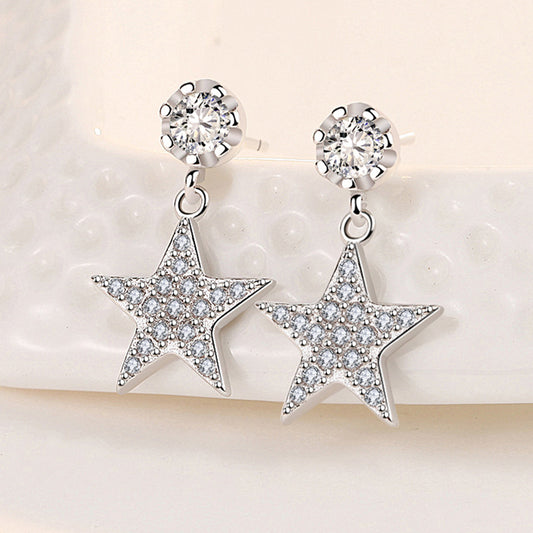 Women's For Personality Pentagram Diamond Inlaid Short Earrings