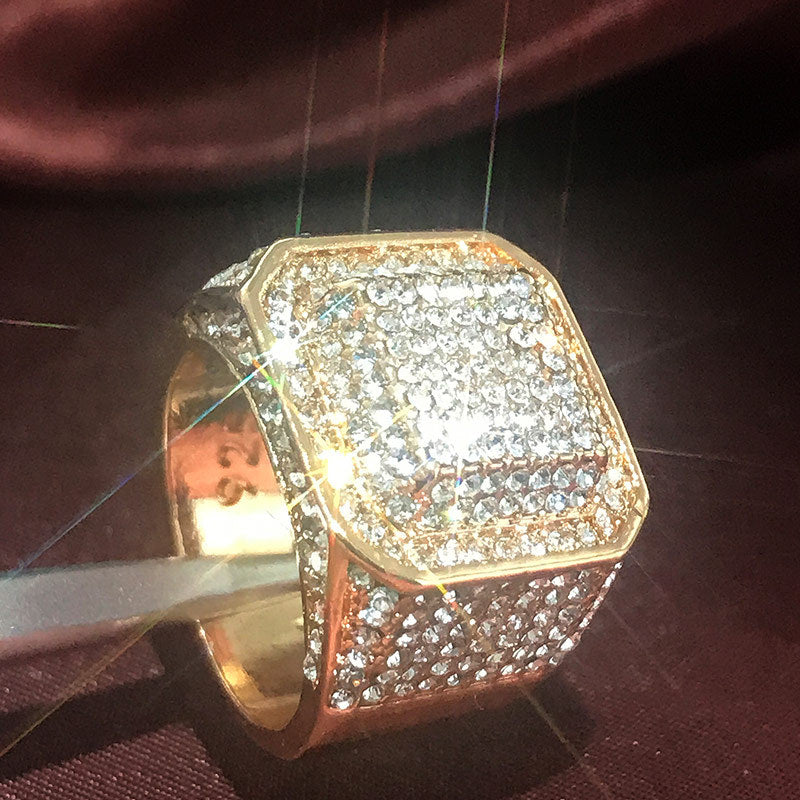 Men's Popular Domineering Square Micro Setting Alloy Rings