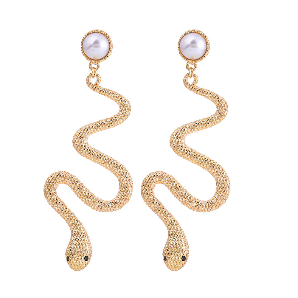 Metal Snake Retro Diamonds Punk Long Gothic Ear Earrings