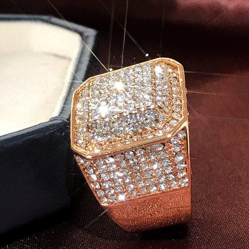 Men's Popular Domineering Square Micro Setting Alloy Rings