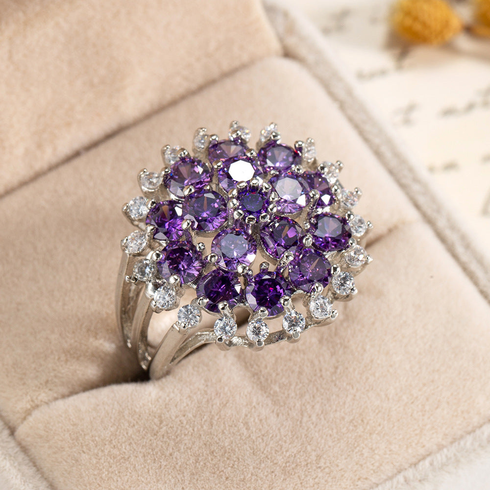 Women's Jewelry Ornament Exaggerated Purple Zircon Large Rings