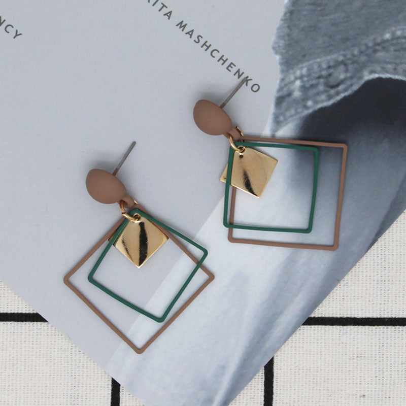 Korean Style Fashion Diamond Metal Alloy Temperamental Long Personality Simple Earrings