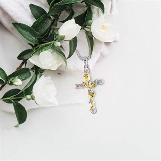 Classic Retro Fashion Wind Leaves Cross Rose Necklaces