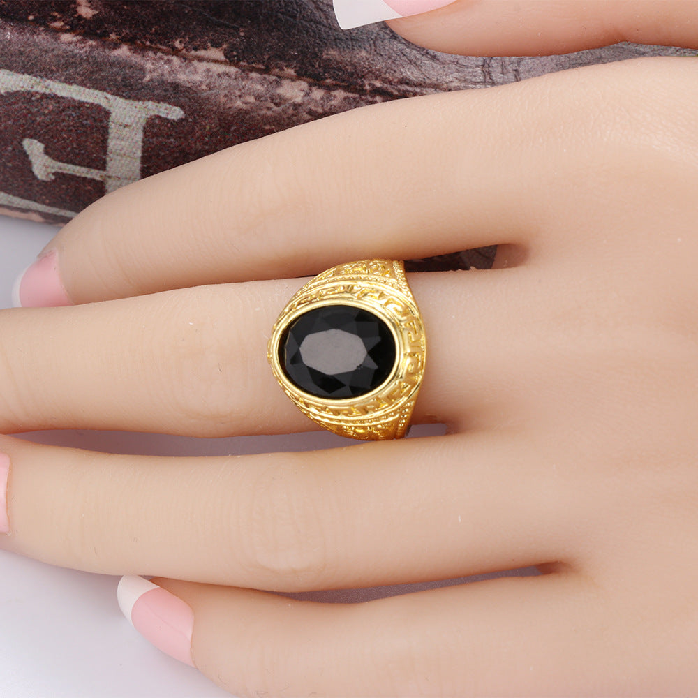 Universal Agate Black Onyx Simple Carved Ring