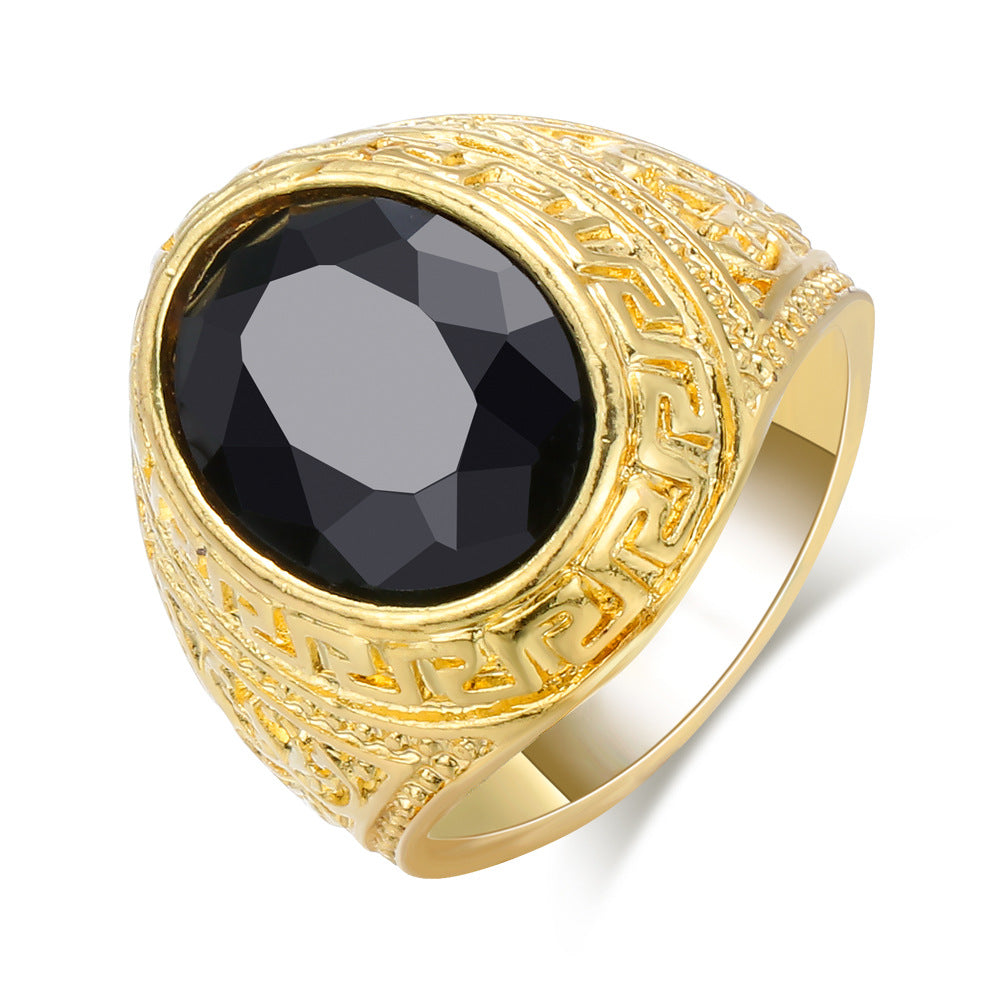 Universal Agate Black Onyx Simple Carved Ring