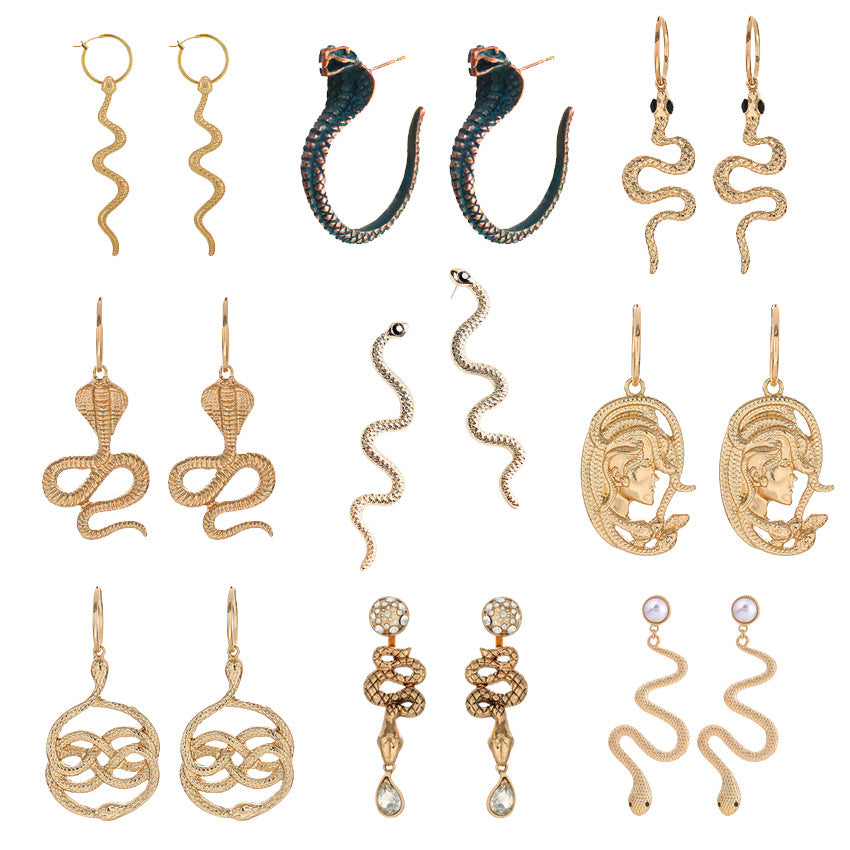 Metal Snake Retro Diamonds Punk Long Gothic Ear Earrings